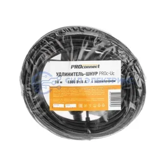 фото Удлинитель-шнур ПВС 3х0,75мм², 10м, с/з, 6А, 1300Вт, IP20, черный PROconnect