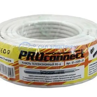 фото Кабель коаксиальный Кабель коаксиальный RG-6U, 75 Ом, CCS/Al/Al, 48%, 20 м, INDOOR, белый, PROconnect
