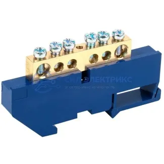 фото Шина «N» нулевая с синим изолятором на DIN-рейку 8x12 мм стойка бол. 6 групп REXANT