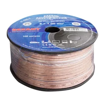 фото Кабель акустический 2х1,00 мм², прозрачный BLUELINE, 100 м, REXANT