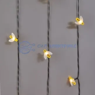 фото Каскад Lamper Янтарные Пчелы LED 5,8 м с выносной солнечной панелью 2 м и аккумулятором, IP65, теплое белое свечение