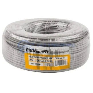 фото Кабель витая пара U/UTP, CAT 5e, PVC, 4PR, 24AWG, INDOOR, SOLID, серый, 100м PROconnect