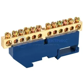 фото Шина «N» нулевая с синим изолятором на DIN-рейку 8x12 мм стойка бол. 12 групп REXANT