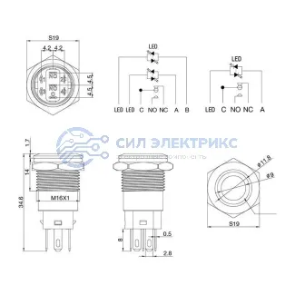фото Кнопка антивандальная Ø16 12В(LED) Б/Фикс (5с) OFF-(ON)/ON-(OFF) плоская подсв/синяя POWER (A-16-F5) REXANT