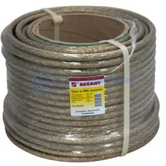 фото Трос стальной в ПВХ оплетке d=10,0 мм, прозрачный (катушка 50 м) REXANT