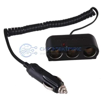 фото Разветвитель автоприкуривателя 3 гнезда шнур спираль 1.5 м REXANT