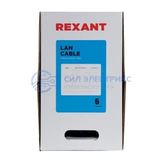 фото Кабель витая пара U/UTP, CAT 6, PVC, 23AWG, INDOOR, SOLID, синий, 305 м, REXANT