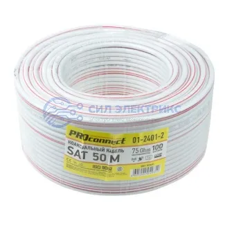 фото Кабель коаксиальный Кабель коаксиальный SAT 50 M, CCS/Al/Al, 75%, 75 Ом, 100 м, INDOOR, белый, PROconnect