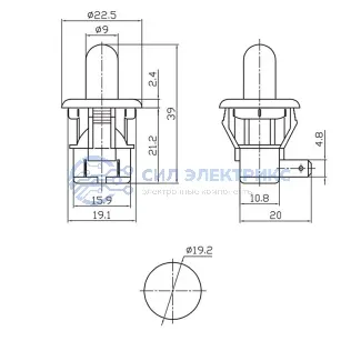 фото Выключатель-кнопка 250V 2.5А (2с) ON-(OFF) Б/Фикс белый (PBS-19С) (мебельная) REXANT