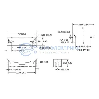 фото Отсек батарейный Li-ion 1x18650 (на плату) 1 шт.