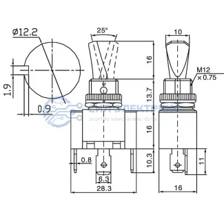 фото Тумблер 12V 30А (3c) ON-OFF однополюсный с красной LED подсветкой (ASW-07D-2) REXANT (в упак. 1шт.)
