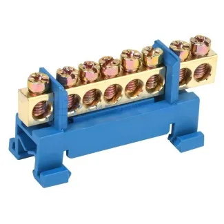 фото Шина «N» нулевая с синим изолятором тип «Стойка» на DIN-рейку 6x9 мм 8 групп REXANT
