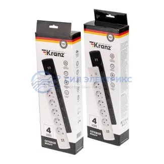 фото Фильтр сетевой 5 гнезд, 5м, 3х1,5мм², с автовыкл, 2 USB, черный KRANZ