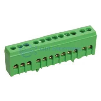 фото Шина PE «земля» в корпусном зеленом изоляторе на DIN-рейку 6x9 мм 12 групп REXANT