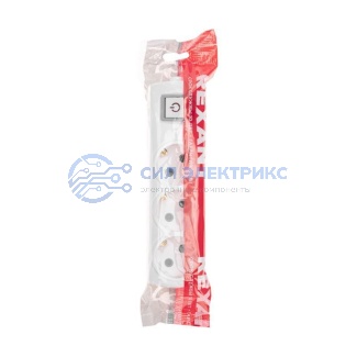 фото Колодка PREMIUM 3 гнезда, с/з, с выключателем, белый REXANT