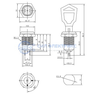 фото Выключатель ключ Ø12 250V 0.5А (2с) ON-OFF (K12-01) REXANT