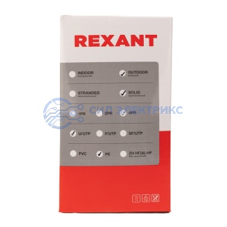 фото Кабель витая пара U/UTP, CAT 5e, PE, 4PR, 24AWG, OUTDOOR, SOLID, черный, 305м, REXANT