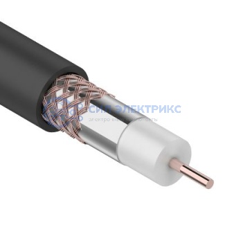 фото Кабель коаксиальный Кабель коаксиальный RG-6U+Cu, 75 Ом, Cu/Al/Cu, 64%, 305 м, черный OUTDOOR, REXANT