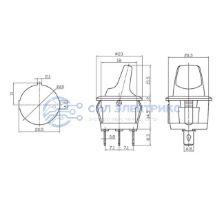 фото Выключатель клавишный круглый 250V 6А (3с) ON-OFF красный REXANT