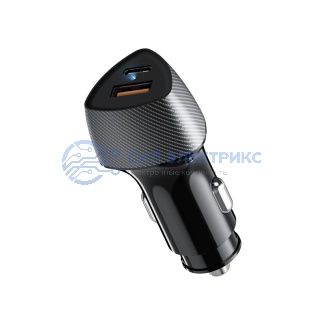 фото Автомобильное зарядное устройство с двумя портами (USB-A QC 3.0 + USB-C PD) со световой индикацией, 51Вт, черное REXANT