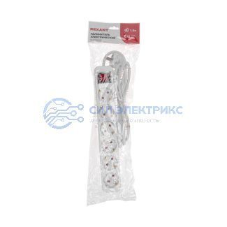 фото Удлинитель STANDARD 6 гнезд, 1,5м, 3х1,0мм², с/з, с выключателем, белый REXANT