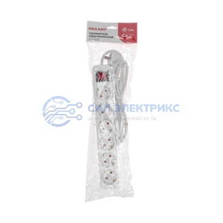 фото Удлинитель STANDARD 6 гнезд, 1,5м, 3х1,0мм², с/з, с выключателем, белый REXANT