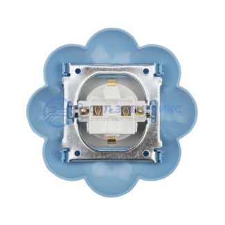 фото Розетка одноместная KRANZ HAPPY Цветок скрытой установки, с заземлением и защитными шторками, белая/голубая