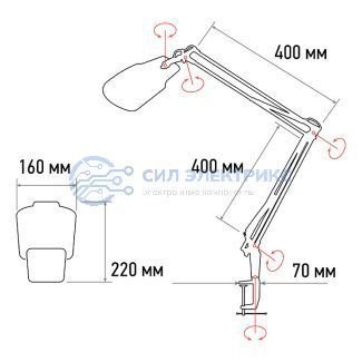 фото Лупа на струбцине квадратная 3D+20D с подсветкой 6LED, серия EXPERT, белая (8603L) REXANT
