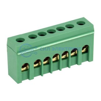фото Шина PE «земля» в корпусном зеленом изоляторе на DIN-рейку 6x9 мм 7 групп REXANT