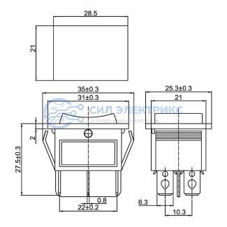 фото Переключатель клавишный 250V 15А (6с) ON-OFF-ON синий с подсветкой и нейтралью (RWB-509, SC-767) REXANT