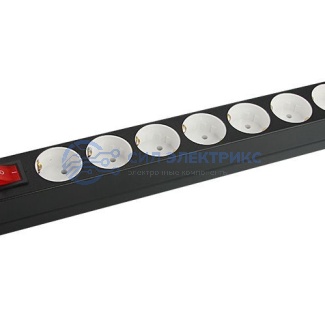 фото Блок розеток 19", 1U, 10А, 8 розеток, корпус сталь, без шнура питания