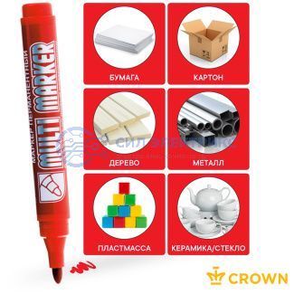 фото Маркер перманентный Multi Marker 3мм, красный, пулевидный Crown