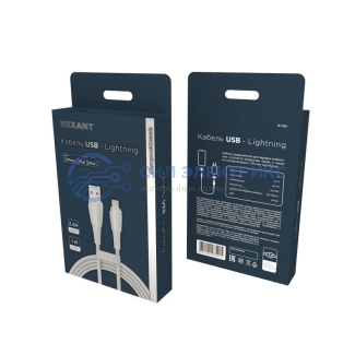 фото Кабель USB-A – Lightning для Apple, 2,4А, 1м, в белой нейлоновой оплетке REXANT