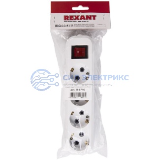 фото Колодка 4 гнезда с кнопкой c заземлением REXANT