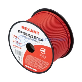 Провод ПГВА REXANT 1х0.75 мм², красный, бухта 100 м фото Провод ПГВА REXANT 1х0.75 мм², красный, бухта 100 м