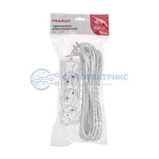 фото Удлинитель STANDARD 3 гнезда, 5м, 2х1,0мм², б/з, белый REXANT