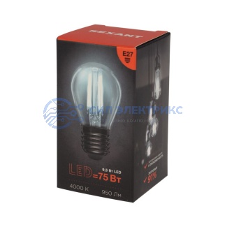 фото Лампа филаментная Шарик GL45 9,5Вт 950Лм 4000K E27 прозрачная колба REXANT