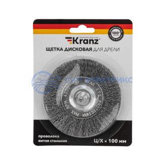 фото Щетка дисковая для дрели, витая стальная проволока, 100мм KRANZ