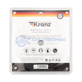 Диск пильный 305 мм х 24 зуб х 32/30 мм KRANZ фото Диск пильный 305 мм х 24 зуб х 32/30 мм KRANZ