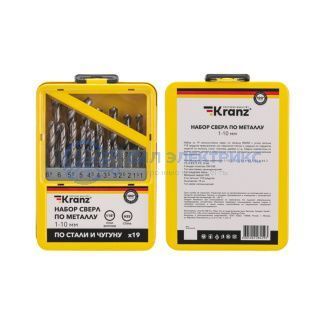 Набор сверл по металлу, 1-10мм (через 0,5мм), HSS, цилиндрический хвостовик, металлический кейс, 19 шт. KRANZ фото Набор сверл по металлу, 1-10мм (через 0,5мм), HSS, цилиндрический хвостовик, металлический кейс, 19 шт. KRANZ