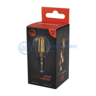 фото Лампа филаментная Шарик GL45 7,5Вт 600Лм 2700K E14 диммируемая, прозрачная колба REXANT