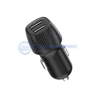 фото Автомобильное зарядное устройство c двумя портами (USB-А + USB-A) со световой индикацией, 12Вт, черное REXANT