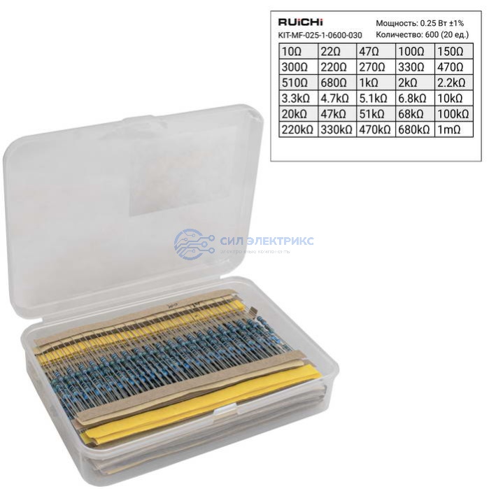 Резистор постоянный KIT-MF, 600 Ом, мощность 0.25 Вт, допуск 1%, металлопленочный, корпус THT фото Резистор постоянный KIT-MF, 600 Ом, мощность 0.25 Вт, допуск 1%, металлопленочный, корпус THT