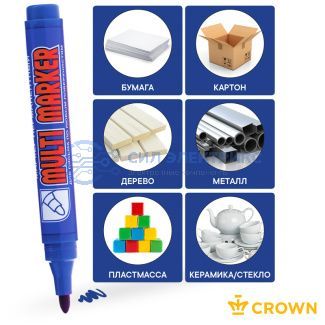 фото Маркер перманентный Multi Marker 3мм, синий, пулевидный Crown
