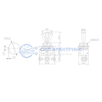 фото Тумблер 220V 10А (3c) ON-OFF-ON однополюсный Mini (ASW-23) REXANT (в упак. 1шт.)