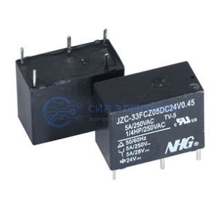 фото Реле JZC-33F-C-Z-5-DC24V-0.45 FORWARD, 24VDC, 5A, тип контактов: переключающий (DPDT), сила удержания: 85 г, рабочая температура: -40°C до +85°C