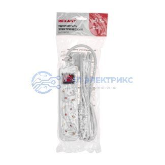 фото Удлинитель STANDARD 3 гнезда, 3м, 3х1,0мм², с/з, с выключателем, белый REXANT