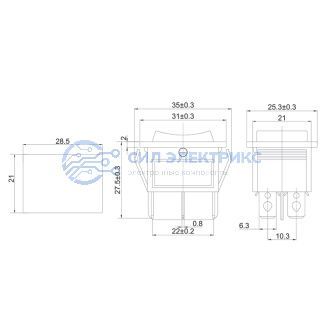 фото Переключатель клавишный 250V 15А (6с) (ON)-OFF-(ON) черный с нейтралью Б/Фикс (RWB-508, SC-767) REXANT