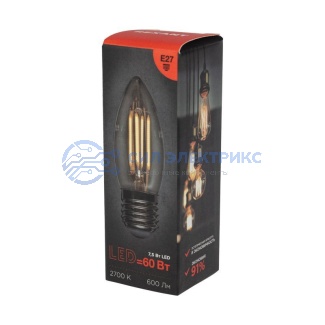 фото Лампа филаментная Свеча CN35 7,5Вт 600Лм 2700K E27 прозрачная колба REXANT