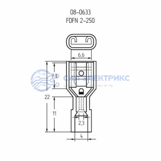 фото Клемма плоская полностью изолированная в нейлоне РПи-м(н) 2.5-(6.3)/РпИм-н 2-7-0,8 гнездо 6.6 мм, 1.5-2.5 мм², синий REXANT